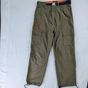 Y2k Cargo Pocket Green Belt Waist Nylon Adjustable Ankle Pants Baggy Wide Leg